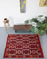 Turkish rug, vintage rug, flat weave, kilim rug, large area rug, square rug, Wild Shaman, Portland, Oregon, rug store, rug shop, local shop, bright colors, area rug, red rug, bold color