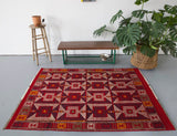 Turkish rug, vintage rug, flat weave, kilim rug, large area rug, square rug, Wild Shaman, Portland, Oregon, rug store, rug shop, local shop, bright colors, area rug, red rug, bold color