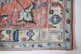 Vintage Turkish rug in living room setting, old rug, antique rug, pastel colors, faded colors, Turkish rug, vintage rug, soft rug, Portland, Oregon, rug store, rug shop, local shop