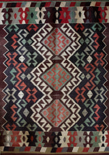 Vintage kilim rug in room decor setting, old rug, antique rug, pastel colors, faded colors, Turkish rug, vintage rug, soft rug, Portland, Oregon, rug store, rug shop, local shop, bold colors, bright colors, faded colors