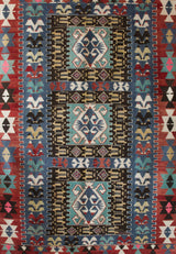 Vintage kilim rug in living room setting, bright colors, wild shaman, soft rug, bold color, Portland, Oregon, rug store, rug shop, local shop, vintage rug, modern kilim, warm colors