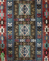 Vintage kilim rug in living room setting, bright colors, wild shaman, soft rug, bold color, Portland, Oregon, rug store, rug shop, local shop, vintage rug, modern kilim, warm colors