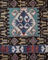 Vintage kilim rug in living room setting, bright colors, wild shaman, soft rug, bold color, Portland, Oregon, rug store, rug shop, local shop, vintage rug, modern kilim, warm colors