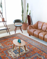 Vintage Turkish rug in a living room setting, pile rug, Turkish rug, vintage rug, portland, rug shop, bright colors, wild shaman, soft rug, bold color, Portland, Oregon, rug store, rug shop, local shop