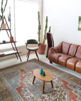 Vintage Turkish rug in living room setting, old rug, antique rug, pastel colors, faded colors, Turkish rug, vintage rug, soft rug, Portland, Oregon, rug store, rug shop, local shop