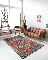 Vintage Turkish rug in a living room setting, pile rug, Turkish rug, vintage rug, portland, rug shop, bright colors, wild shaman, soft rug, bold color, Portland, Oregon, rug store, rug shop, local shop, antique rug