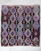 Vintage kilim rug in living room setting, bright colors, wild shaman, soft rug, bold color, Portland, Oregon, rug store, rug shop, local shop, vintage rug, modern kilim, warm colors