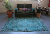Vintage Turkish Overdyed Rug in Oxide Blue 4ftx6.9ft