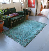 Vintage Turkish Overdyed Rug in Oxide Blue 4ftx6.9ft