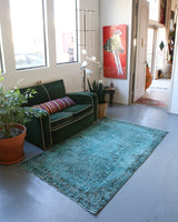Vintage Turkish Overdyed Rug in Oxide Blue 4ftx6.9ft