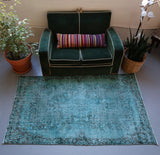 Vintage Turkish Overdyed Rug in Oxide Blue 4ftx6.9ft