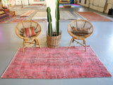 Vintage Turkish Overdyed Rug in Powder Pink 3.7ftx6.10ft