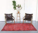 Vintage Turkish Overdyed Rug in Ruby 3.9ftx6.7ft