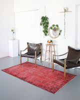 Vintage Turkish Overdyed Rug in Ruby 3.9ftx6.7ft