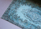 Vintage Turkish Overdyed Rug in Aegean Blue 4ftx7.3ft