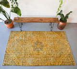 Vintage Turkish Overdyed Rug in Meyer Lemon 4.7ftx7.10ft