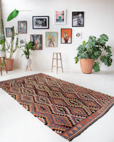 Vintage Turkish rug in a living room setting, pile rug, Turkish rug, vintage rug, portland, rug shop, bright colors, wild shaman, soft rug, bold color, Portland, Oregon, rug store, rug shop, local shop, antique rug