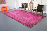 Vintage Turkish Overdyed Rug in Cotton-candy Pink 6ftx9.7ft