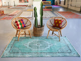 Vintage Turkish Overdyed Rug in Sea Green 3.10ftx6.6ft
