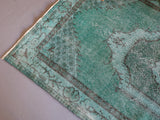 Vintage Turkish Overdyed Rug in Sea Green 3.10ftx6.6ft