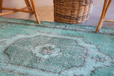 Vintage Turkish Overdyed Rug in Sea Green 3.10ftx6.6ft