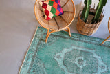 Vintage Turkish Overdyed Rug in Sea Green 3.10ftx6.6ft