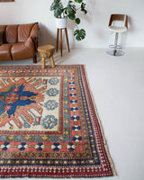 Vintage Turkish rug in living room setting, old rug, antique rug, pastel colors, faded colors, Turkish rug, vintage rug, soft rug, Portland, Oregon, rug store, rug shop, local shop