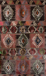 Vintage kilim rug in living room setting, old rug, antique rug, pastel colors, faded colors, Turkish rug, vintage rug, soft rug, Portland, Oregon, rug store, rug shop, local shop, earthy tones, earthy colors, warm colors