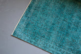 Vintage Turkish Overdyed Rug in Teal 3.3ftx6.2ft