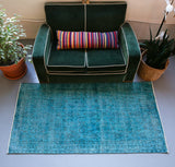 Vintage Turkish Overdyed Rug in Teal 3.3ftx6.2ft