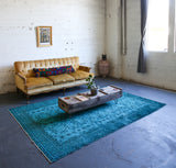 Vintage Turkish Overdyed Rug in Crystal Blue, Wild Shaman Rug Store