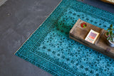 Vintage Turkish Overdyed Rug in Crystal Blue, Wild Shaman Rug Store