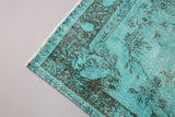 Vintage Turkish Overdyed Rug in Cyan 5.2ftx8.10ft