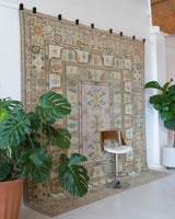 Vintage Turkish runner rug in living room setting, old rug, antique rug, pastel colors, faded colors, Turkish rug, vintage rug, soft rug, Portland, Oregon, rug store, rug shop, local shop