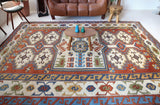 Vintage Turkish rug in a living room setting, pile rug, Turkish rug, vintage rug, portland, rug shop, bright colors, wild shaman, soft rug, bold color, Portland, Oregon, rug store, rug shop, local shop