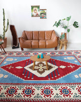 Vintage Turkish rug in a living room setting, pile rug, Turkish rug, vintage rug, portland, rug shop, bright colors, wild shaman, soft rug, bold color, Portland, Oregon, rug store, rug shop, local shop