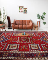Vintage Turkish rug in a living room setting, pile rug, Turkish rug, vintage rug, portland, rug shop, bright colors, wild shaman, soft rug, bold color, Portland, Oregon, rug store, rug shop, local shop
