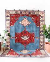 Vintage Turkish rug in a living room setting, pile rug, Turkish rug, vintage rug, portland, rug shop, bright colors, wild shaman, soft rug, bold color, Portland, Oregon, rug store, rug shop, local shop