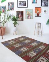 Vintage kilim rug in living room setting, old rug, antique rug, pastel colors, faded colors, Turkish rug, vintage rug, soft rug, Portland, Oregon, rug store, rug shop, local shop, earthy tones, earthy colors, warm colors