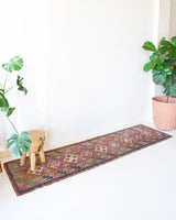 Vintage Turkish runner rug in living room setting, old rug, antique rug, pastel colors, faded colors, Turkish rug, vintage rug, soft rug, Portland, Oregon, rug store, rug shop, local shop