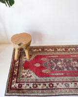 Vintage Turkish runner rug in living room setting, old rug, antique rug, pastel colors, faded colors, Turkish rug, vintage rug, soft rug, Portland, Oregon, rug store, rug shop, local shop