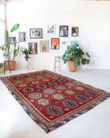 Vintage Turkish rug in a living room setting, pile rug, Turkish rug, vintage rug, portland, rug shop, bright colors, wild shaman, soft rug, bold color, Portland, Oregon, rug store, rug shop, local shop, antique rug
