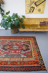 old rug, antique rug, earthy colors, faded colors, Turkish rug, vintage rug, flat weave, kilim rug, large area rug, square rug, Wild Shaman, Portland, Oregon, rug store, rug shop, local shop