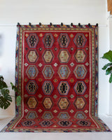 Vintage Turkish rug in a living room setting, pile rug, Turkish rug, vintage rug, portland, rug shop, bright colors, wild shaman, soft rug, bold color, Portland, Oregon, rug store, rug shop, local shop, antique rug