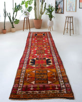 Vintage Turkish runner rug in a living room setting, pile rug, Turkish rug, vintage rug, portland, rug shop, bright colors, wild shaman, soft rug, bold color, Portland, Oregon, rug store, rug shop, local shop, antique rug
