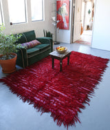 shaggy rug, tulu rug, red, portland rug store, turkish rug, vintage rug, vintage kilim, flat weave