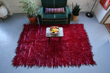 shaggy rug, tulu rug, red, portland rug store, turkish rug, vintage rug, vintage kilim, flat weave