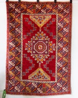 Vintage Turkish rug in a living room setting, pile rug, Turkish rug, vintage rug, portland, rug shop, bright colors, wild shaman, soft rug, bold color, Portland, Oregon, rug store, rug shop, local shop, antique rug