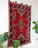Vintage Turkish rug in a living room setting, pile rug, Turkish rug, vintage rug, portland, rug shop, bright colors, wild shaman, soft rug, bold color, Portland, Oregon, rug store, rug shop, local shop, antique rug