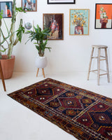 Vintage Turkish runner rug in a living room setting, pile rug, Turkish rug, vintage rug, portland, rug shop, bright colors, wild shaman, soft rug, bold color, Portland, Oregon, rug store, rug shop, local shop, antique rug